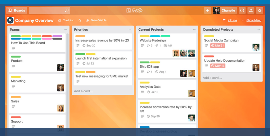 Trello screenshot example of open projects