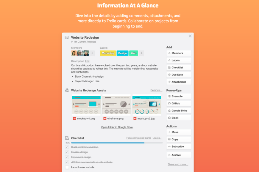 Trello showing information at a glance